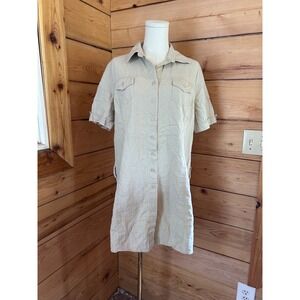 Vintage Linen Shirtdress Womens Size 18 Beige Safari Utility Pocketed Jessica‎